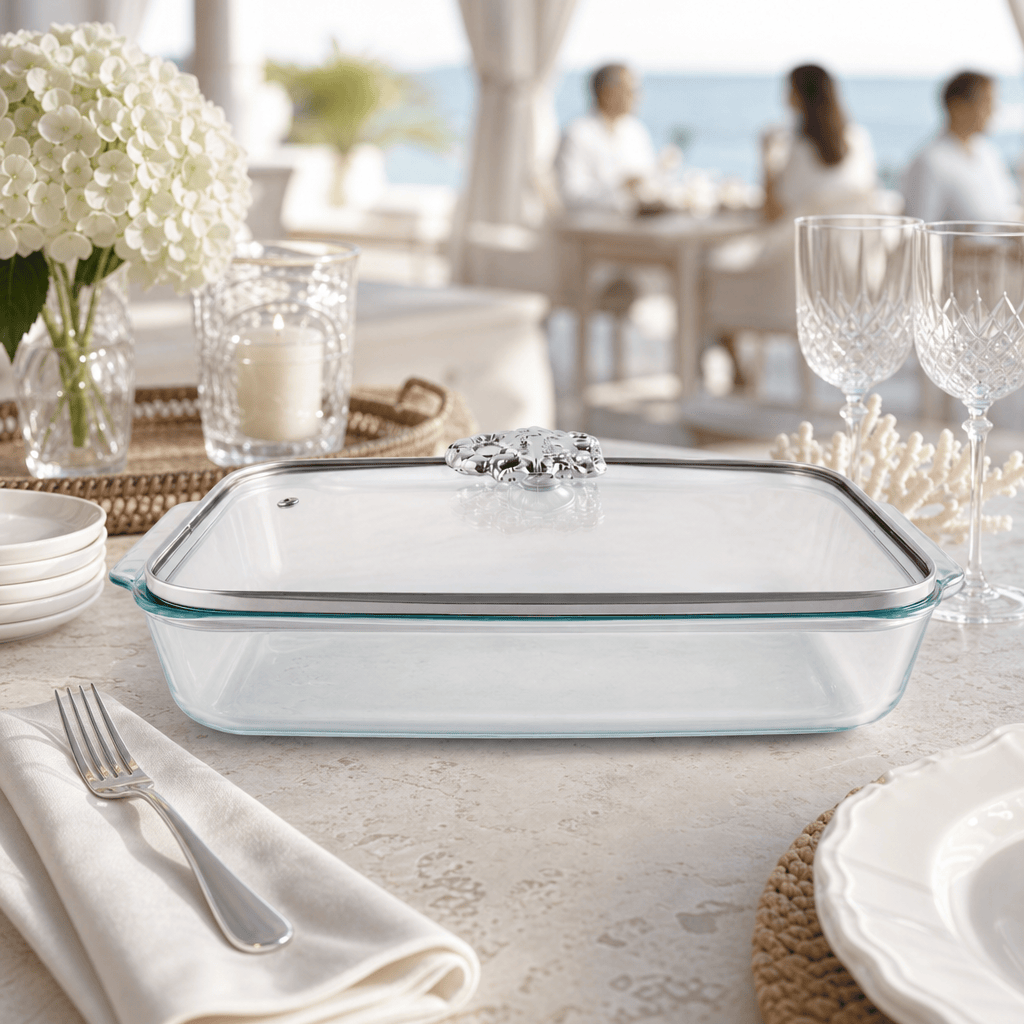 Arthur Court Coastal Crab Lid with Pyrex 3 quart Baking Dish