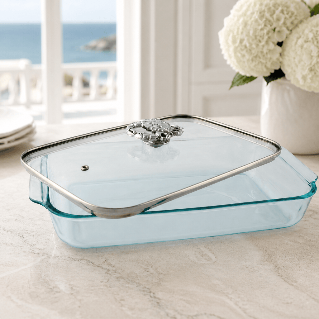 Arthur Court Coastal Crab Lid with Pyrex 3 quart Baking Dish