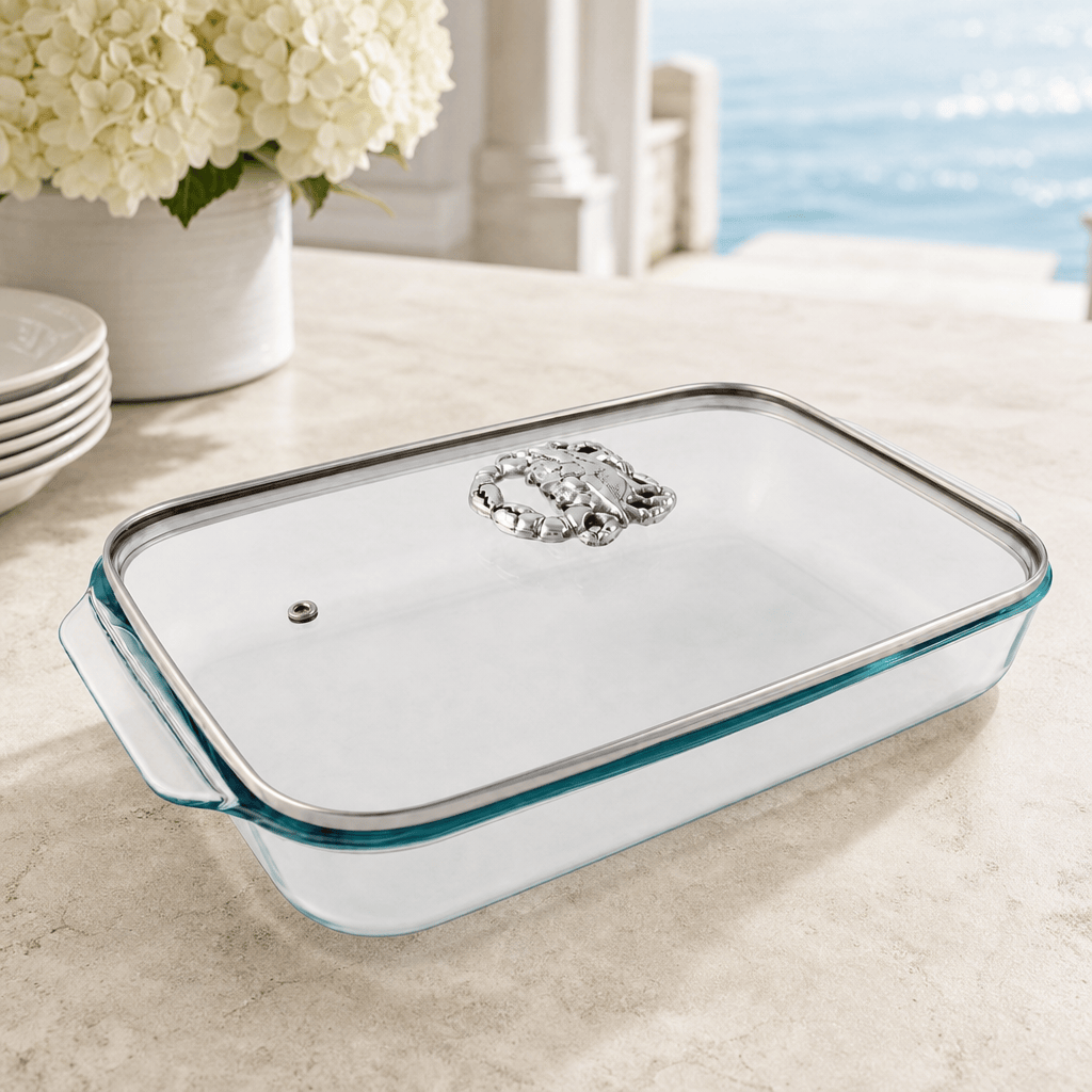 Arthur Court Coastal Crab Lid with Pyrex 3 quart Baking Dish