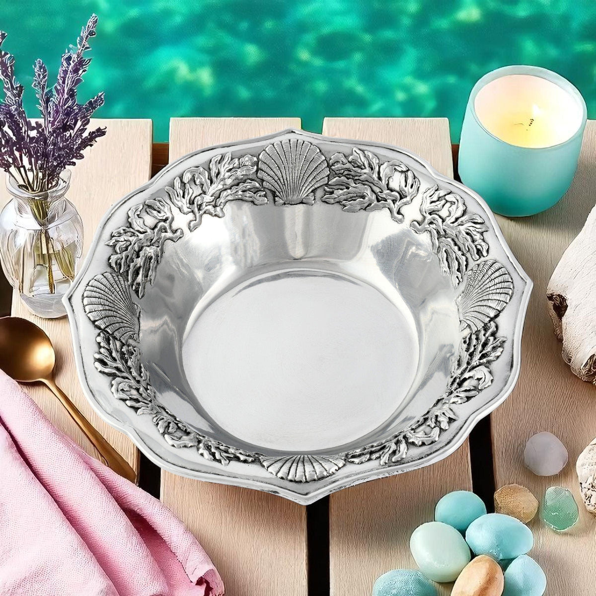 Arthur Court Coastal Ocean Kelp and Shells Salad Bowl