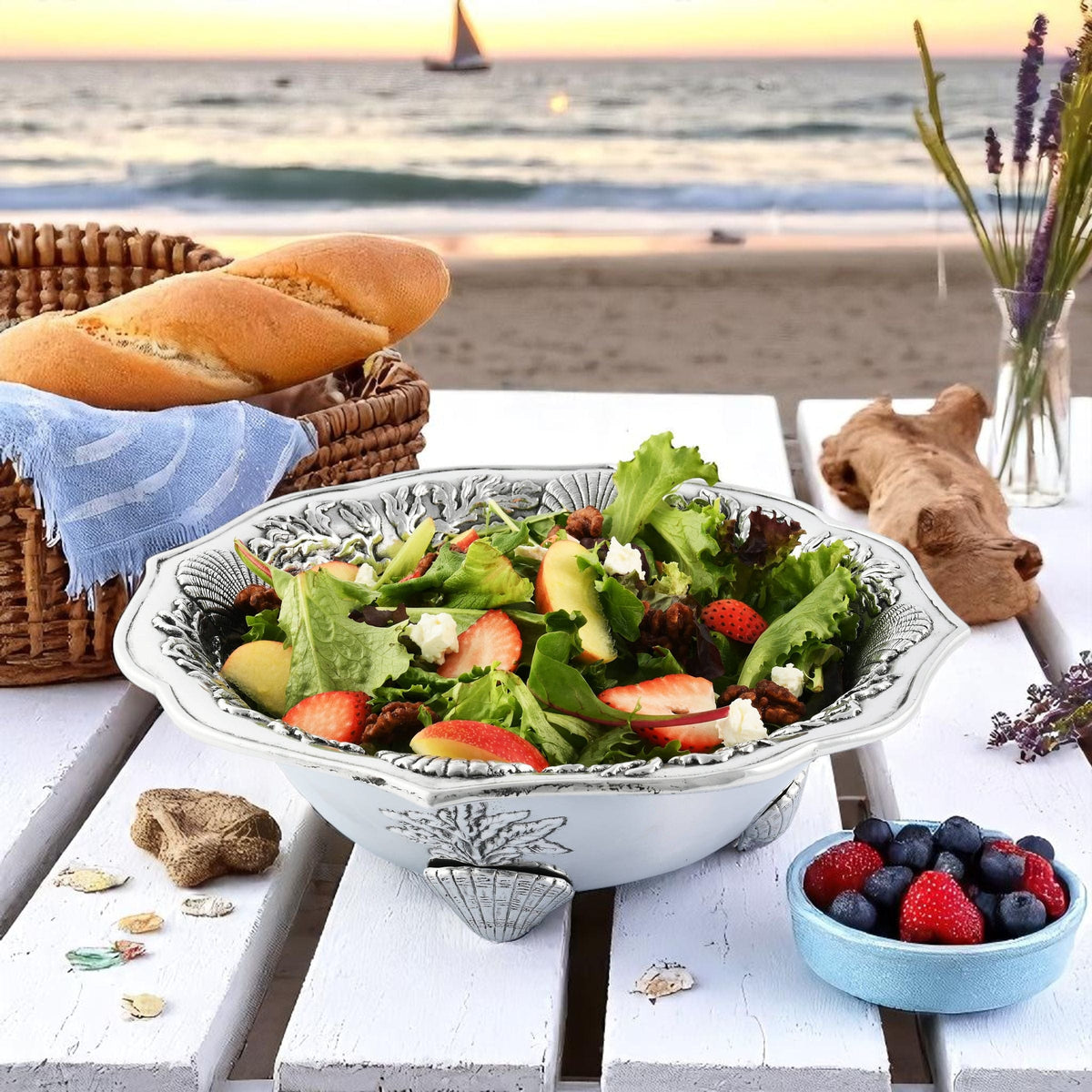 Arthur Court Coastal Ocean Kelp and Shells Salad Bowl