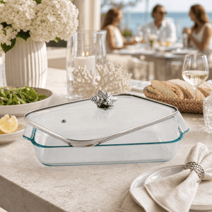 Arthur Court Coastal Shell Lid with Pyrex 3 quart Baking Dish