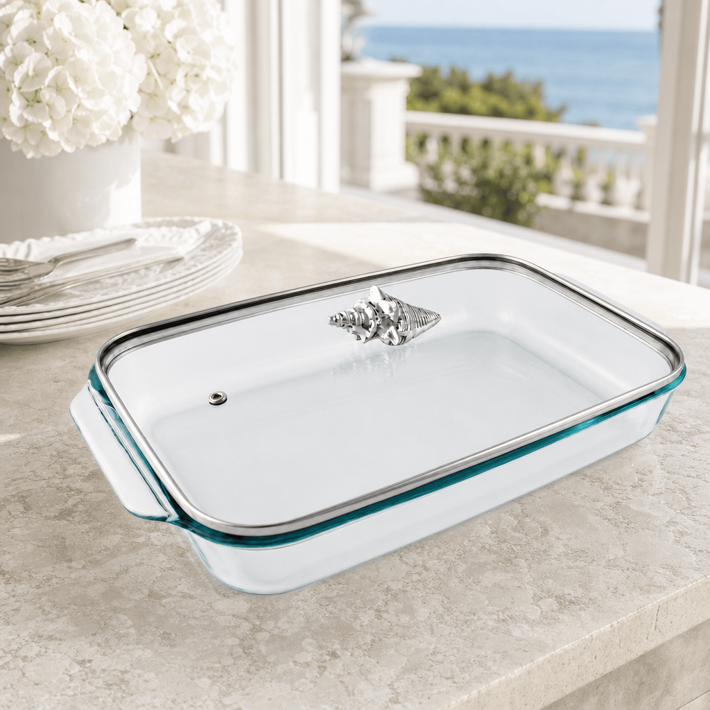 Arthur Court Coastal Shell Lid with Pyrex 3 quart Baking Dish