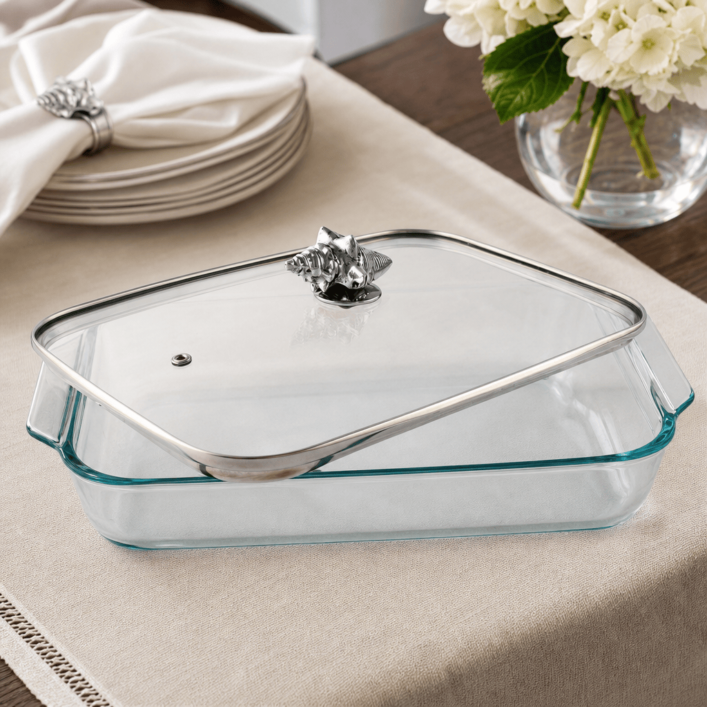 Arthur Court Coastal Shell Lid with Pyrex 3 quart Baking Dish