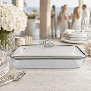 Arthur Court Coastal Shell Lid with Pyrex 3 quart Baking Dish