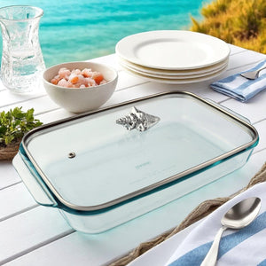 Arthur Court Coastal Shell Lid with Pyrex 3 quart Baking Dish