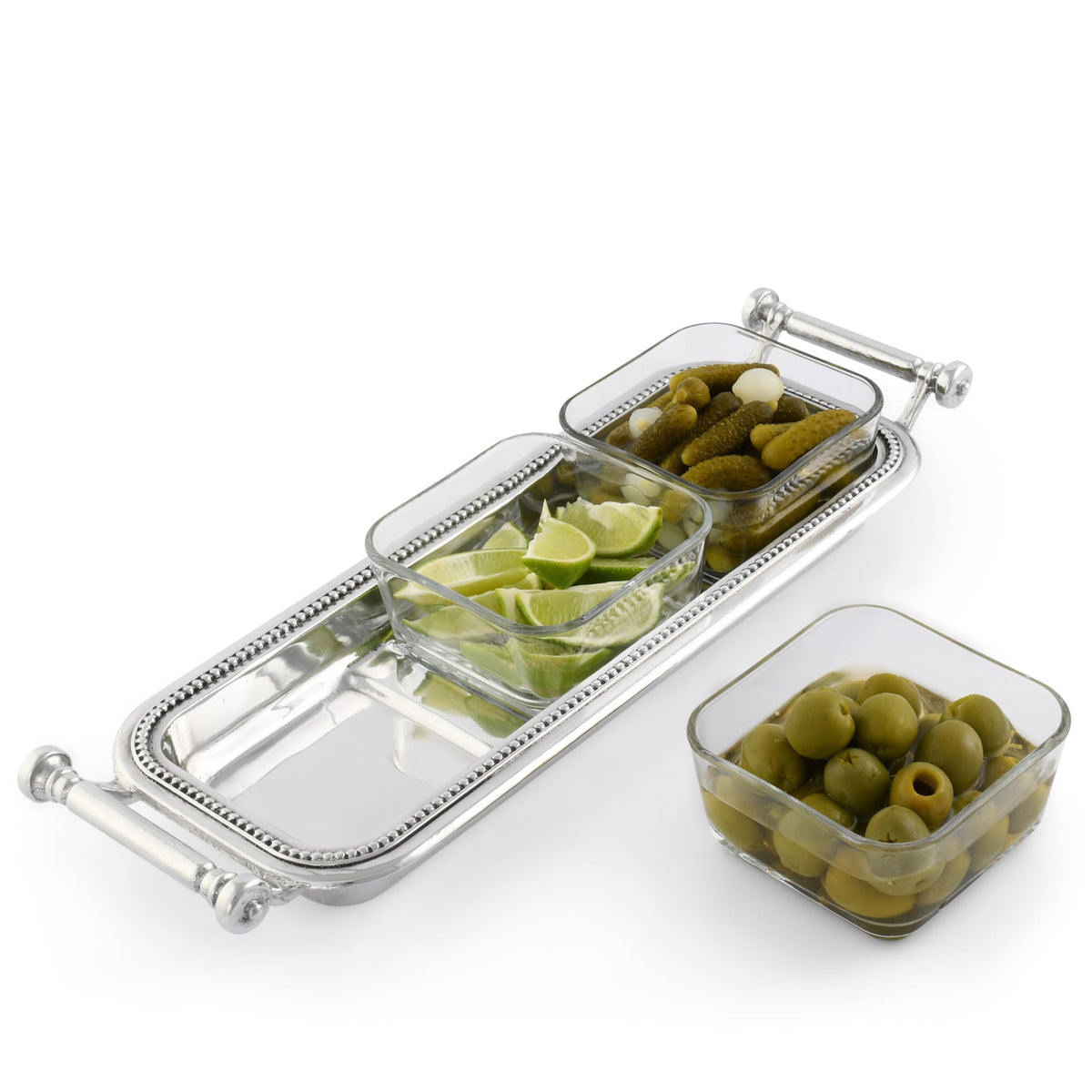 Arthur Court Condiment Server Beaded Compartment Serving Bowls