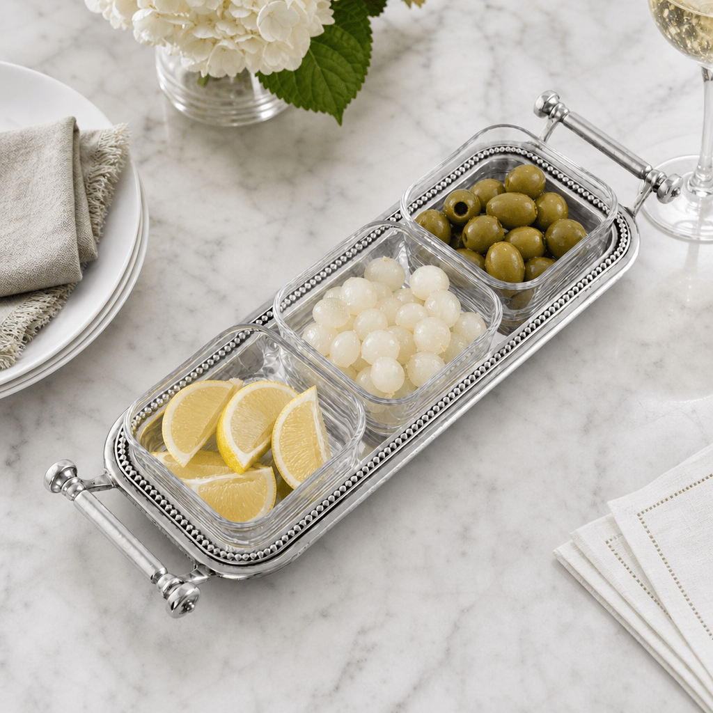 Arthur Court Condiment Server Beaded Compartment Serving Bowls