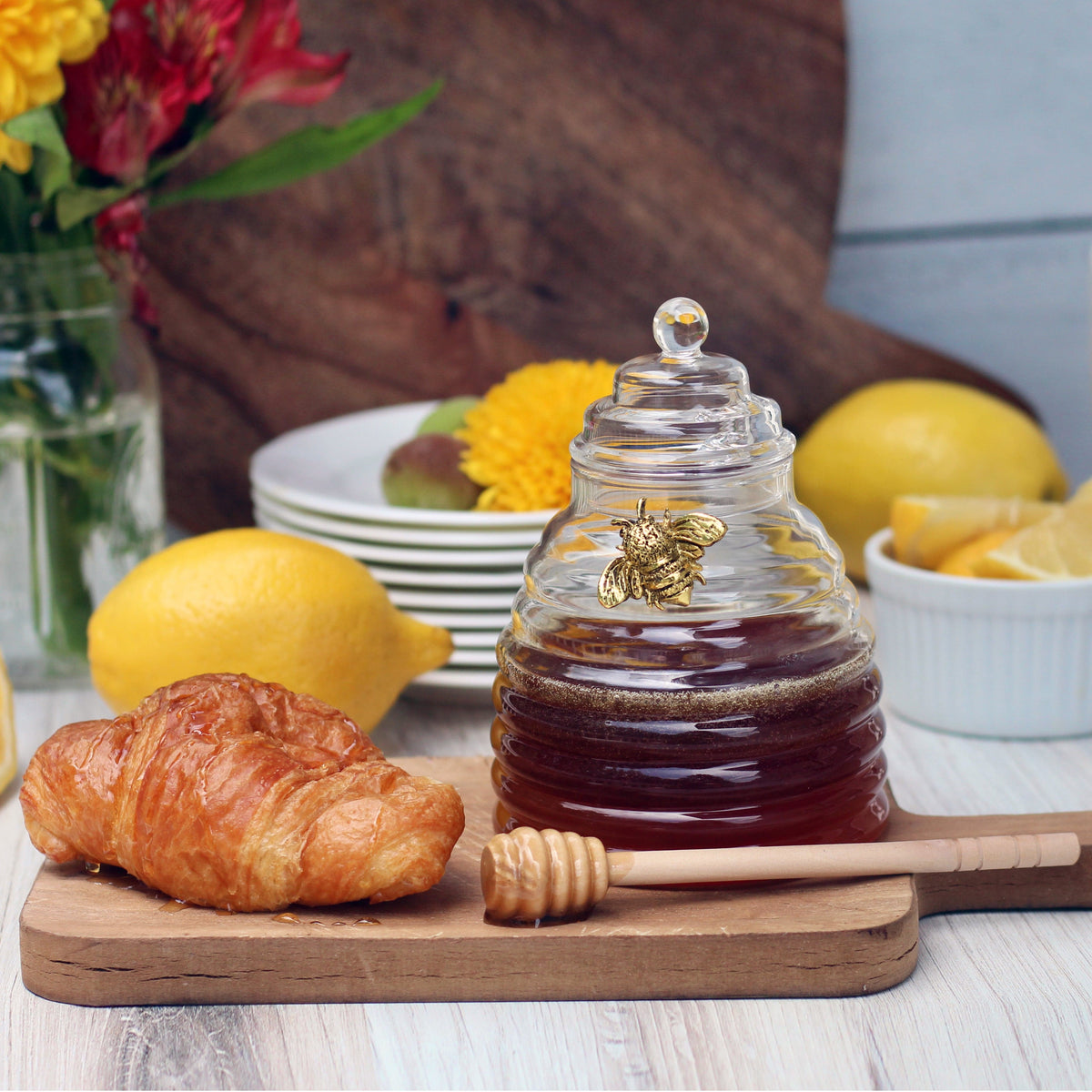 Arthur Court Dogwood Gold Bee Honey Jar with Dipper
