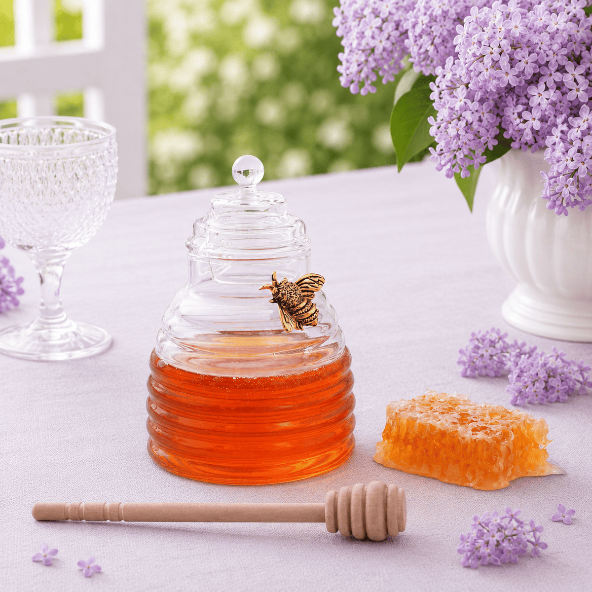 Arthur Court Dogwood Gold Bee Honey Jar with Dipper