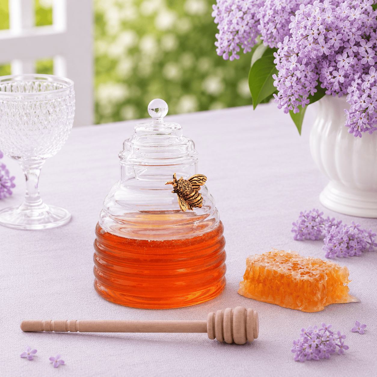 Arthur Court Dogwood Gold Bee Honey Jar with Dipper