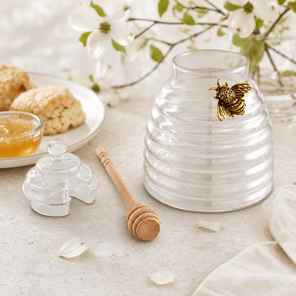 Arthur Court Dogwood Gold Bee Honey Jar with Dipper