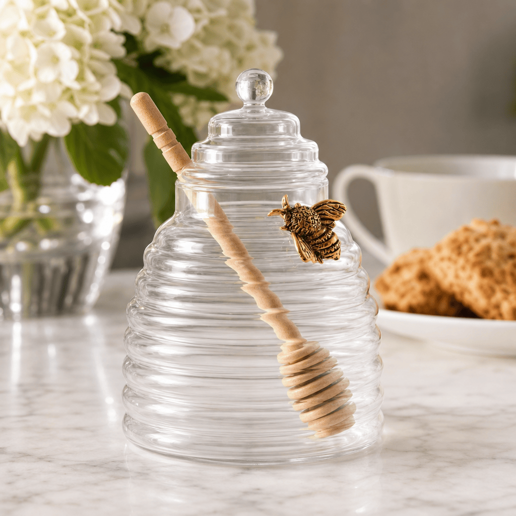 Arthur Court Dogwood Gold Bee Honey Jar with Dipper