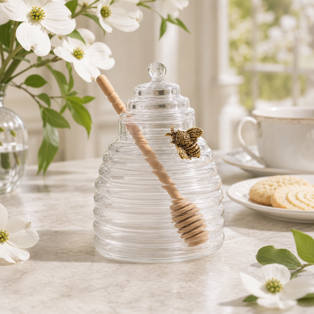 Arthur Court Dogwood Gold Bee Honey Jar with Dipper