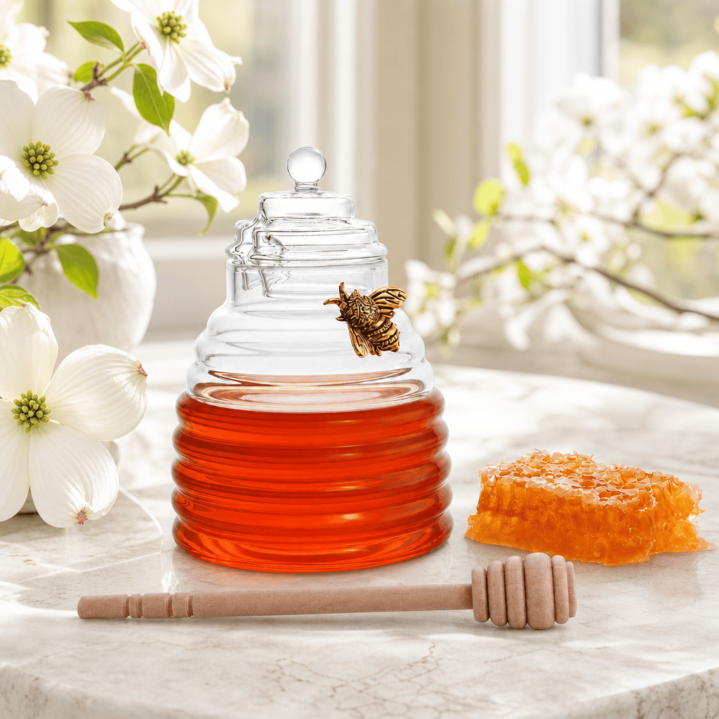 Arthur Court Dogwood Gold Bee Honey Jar with Dipper