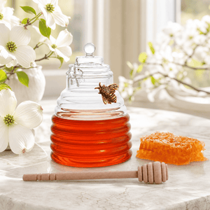 Arthur Court Dogwood Gold Bee Honey Jar with Dipper