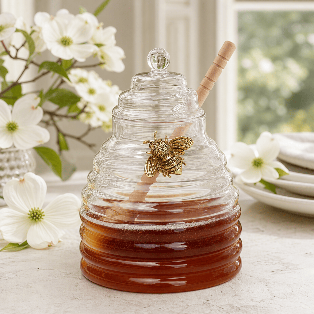 Arthur Court Dogwood Gold Bee Honey Jar with Dipper