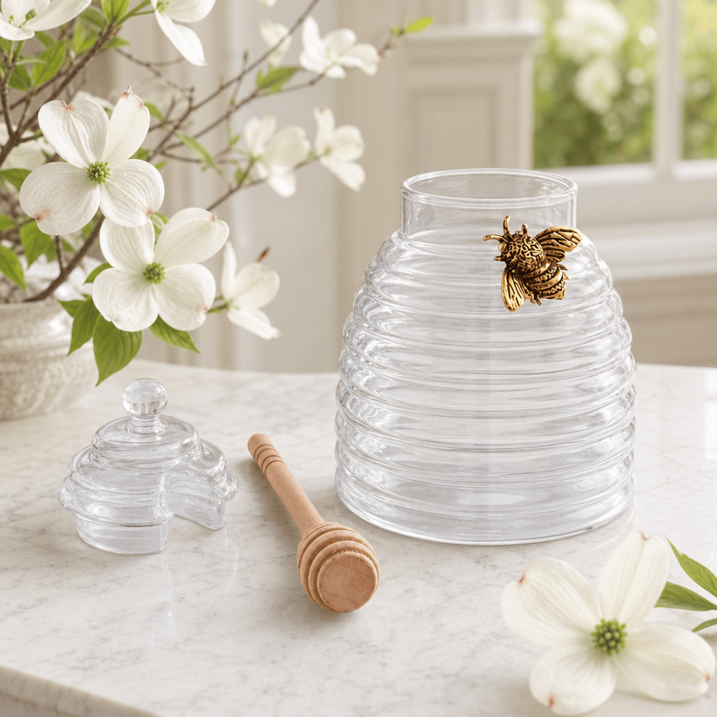 Arthur Court Dogwood Gold Bee Honey Jar with Dipper