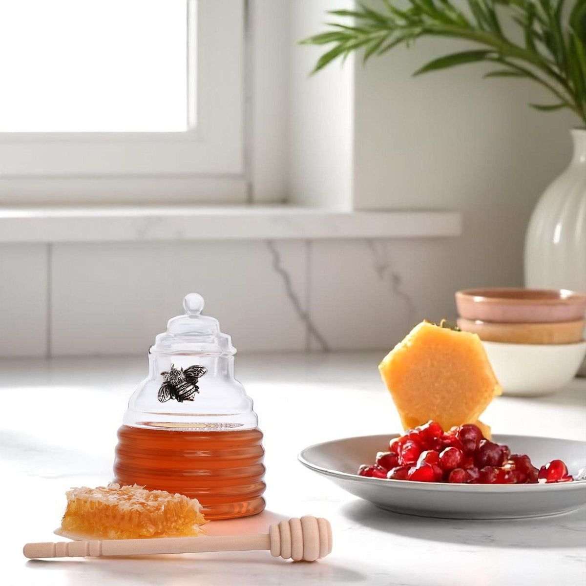 Arthur Court Dogwood Silver Bee Honey Jar / Pot with Dipper