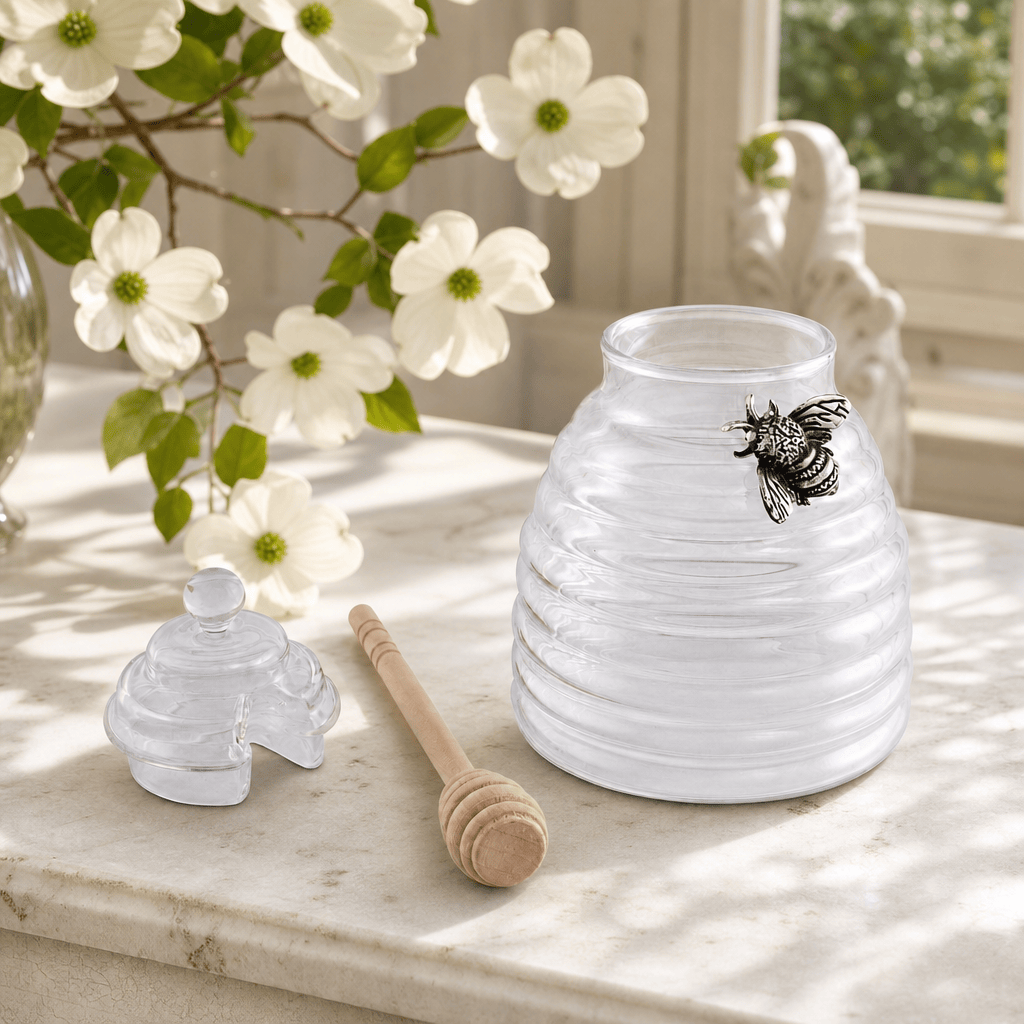 Arthur Court Dogwood Silver Bee Honey Jar / Pot with Dipper