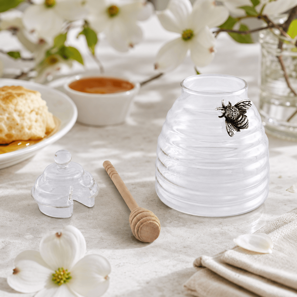 Arthur Court Dogwood Silver Bee Honey Jar / Pot with Dipper