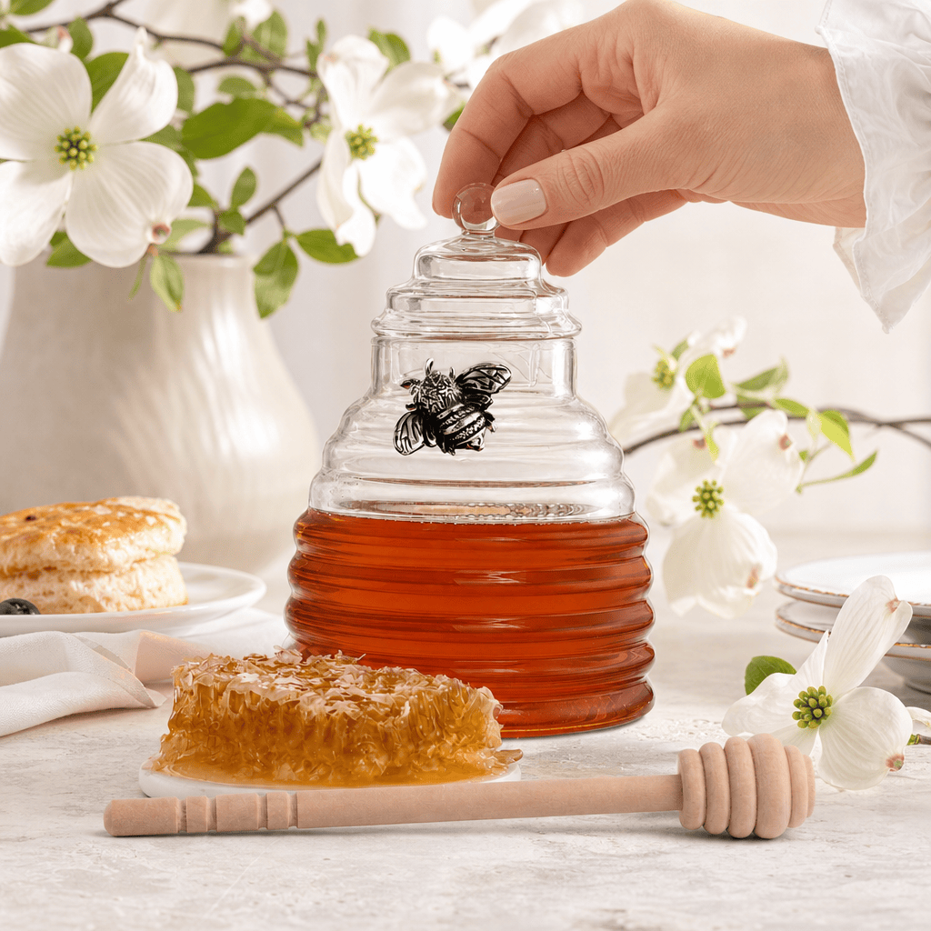 Arthur Court Dogwood Silver Bee Honey Jar / Pot with Dipper