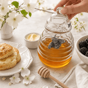 Arthur Court Dogwood Silver Bee Honey Jar / Pot with Dipper