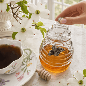 Arthur Court Dogwood Silver Bee Honey Jar / Pot with Dipper