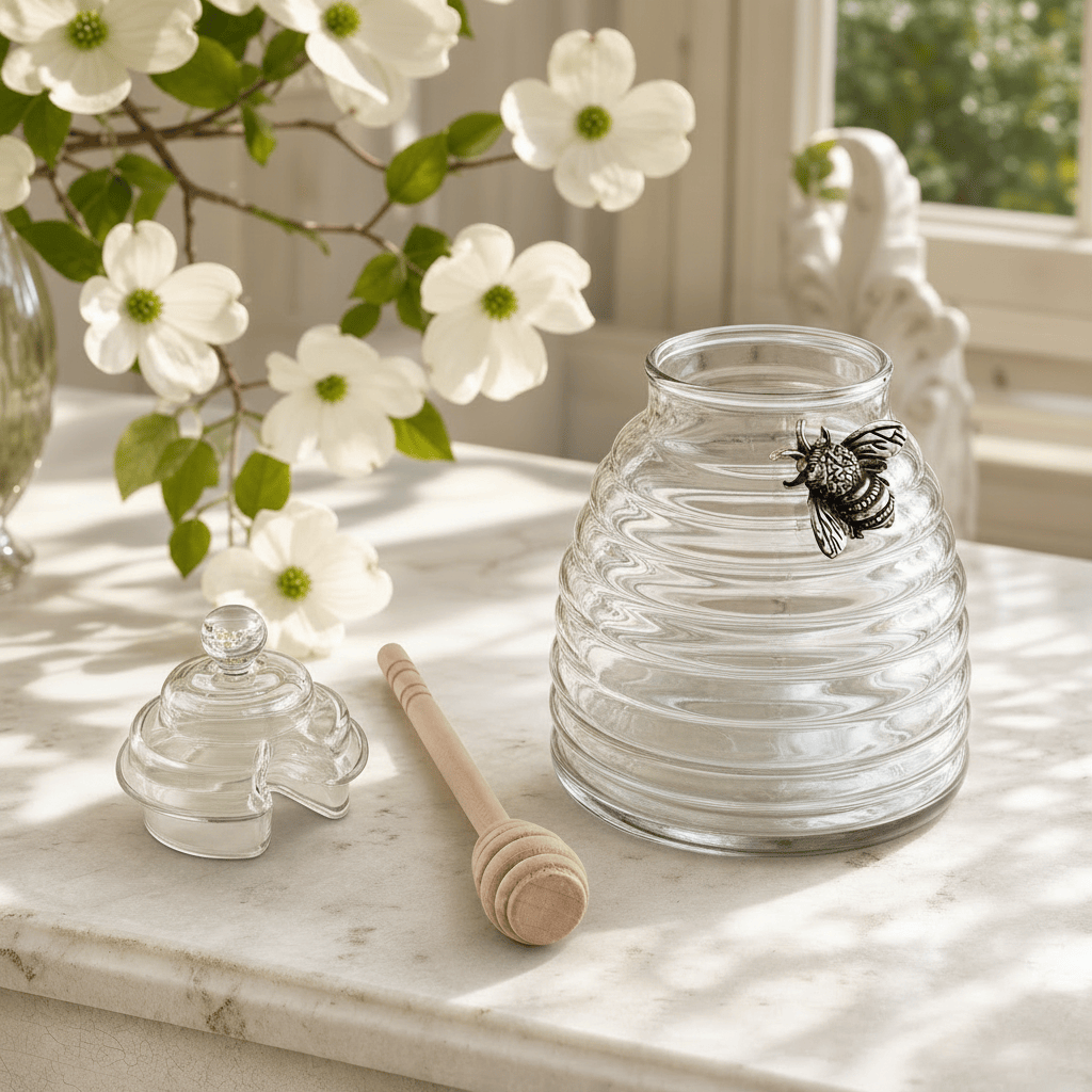 Arthur Court Dogwood Silver Bee Honey Jar / Pot with Dipper
