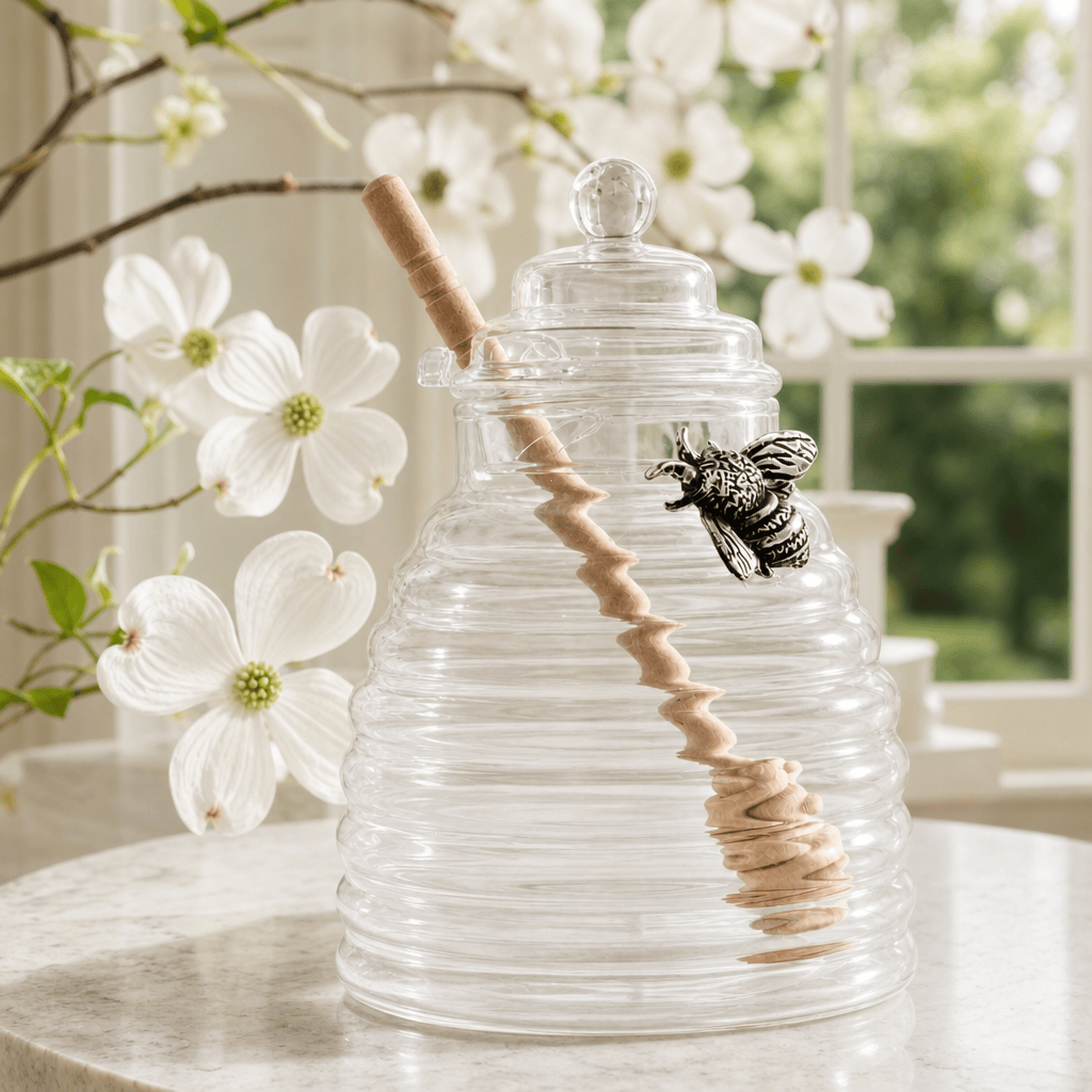 Arthur Court Dogwood Silver Bee Honey Jar / Pot with Dipper