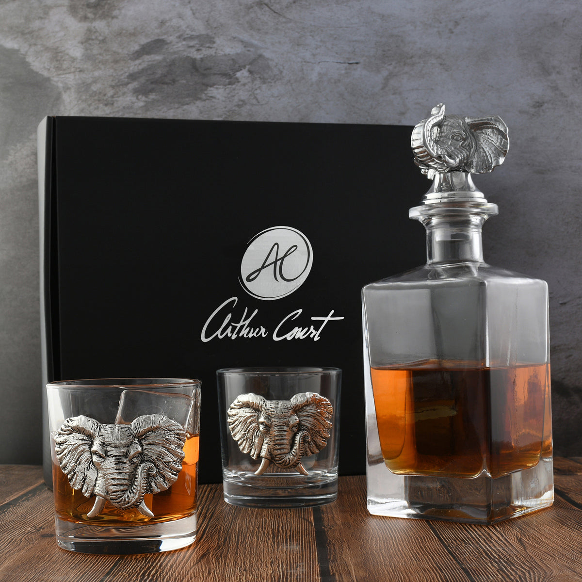 Arthur Court Elephant Elephant Decanter Set with Glasses