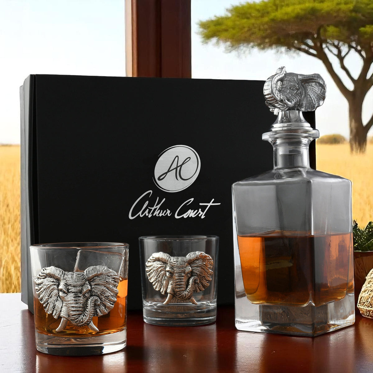 Arthur Court Elephant Elephant Decanter Set with Glasses