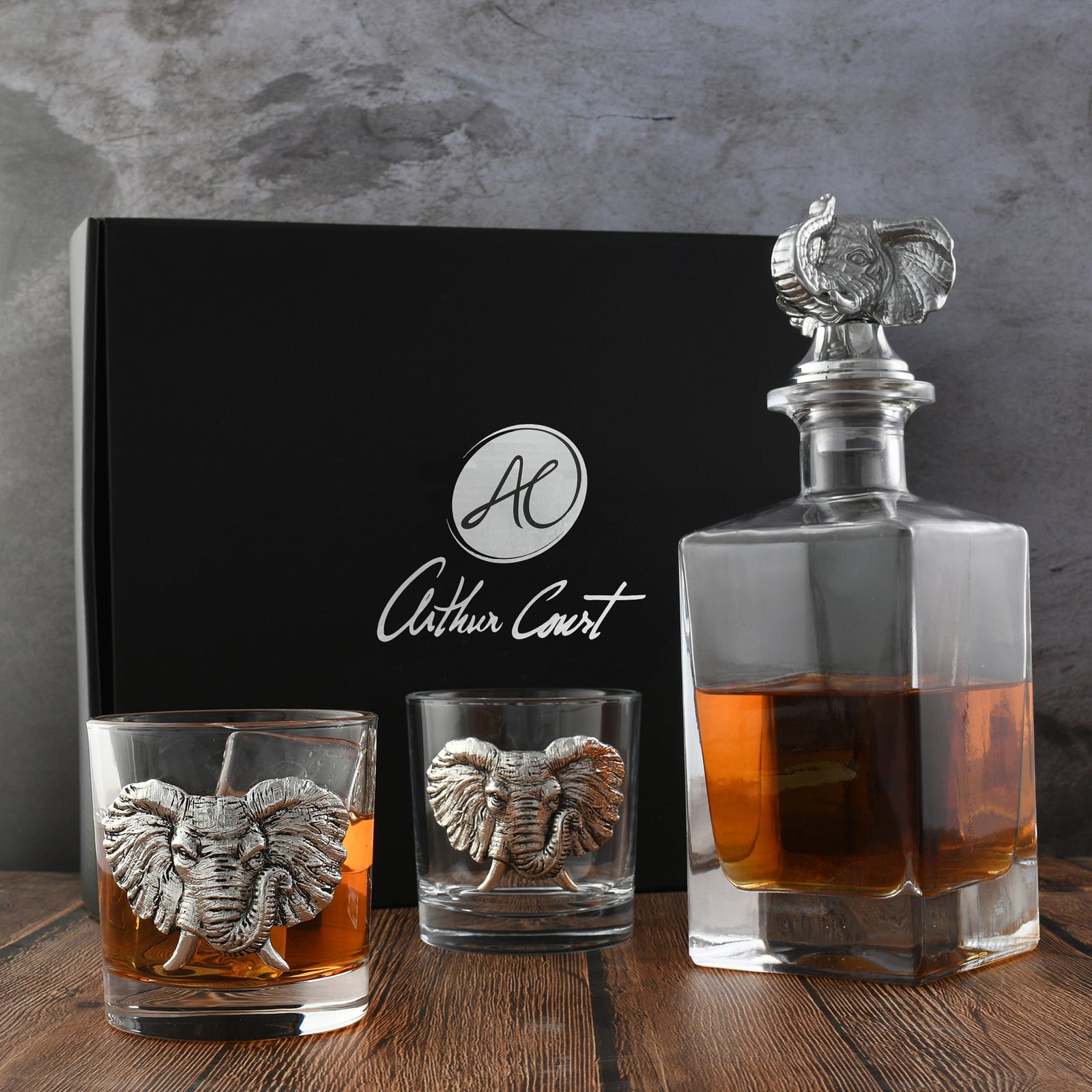 Arthur Court Elephant Elephant Decanter Set with Glasses