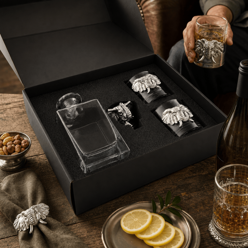 Arthur Court Elephant Elephant Decanter Set with Glasses