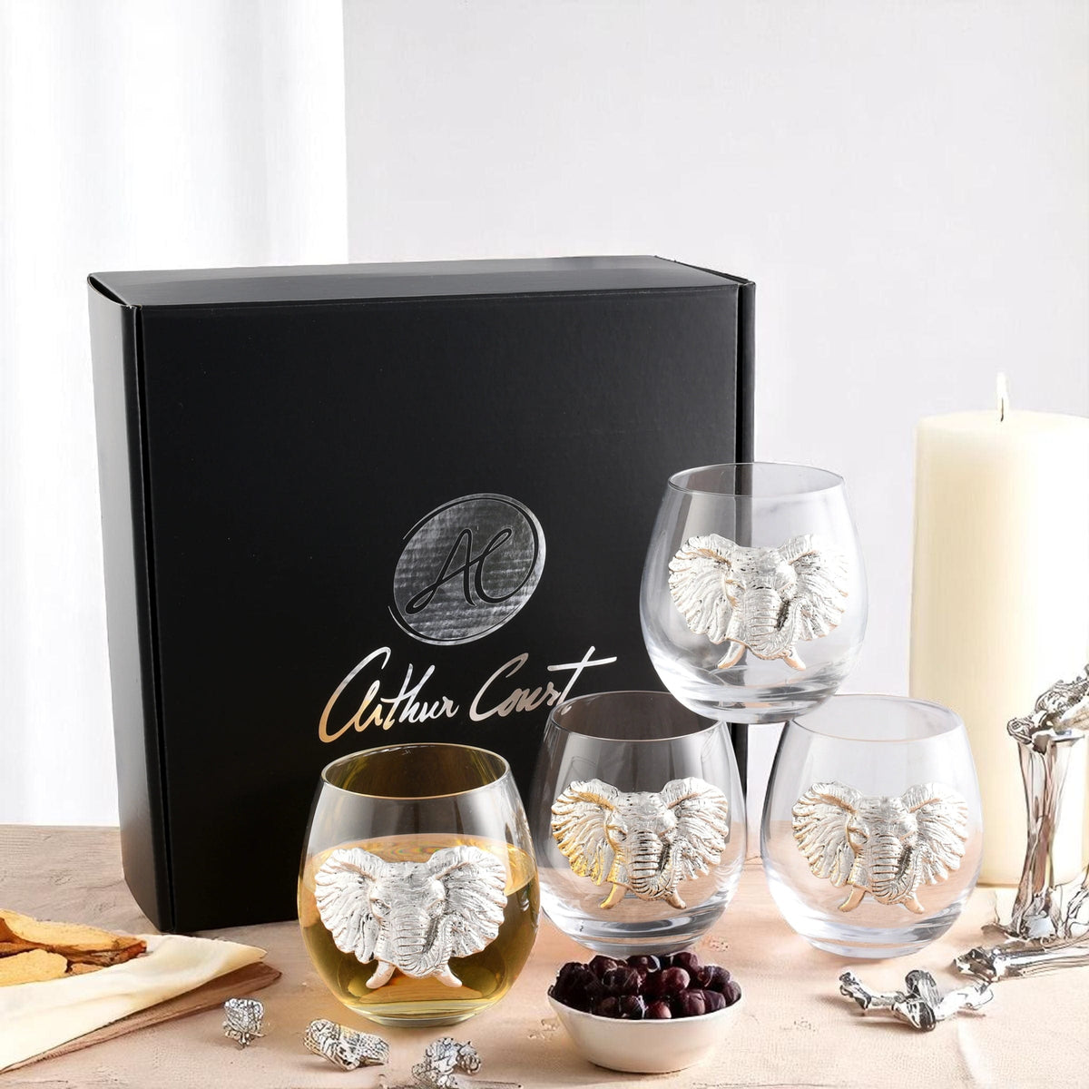 Arthur Court Elephant Elephant Stemless Wine Glasses - Set of 4