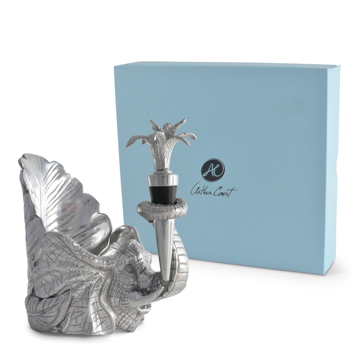 Arthur Court Elephant Elephant Wine Coaster and Stopper Set