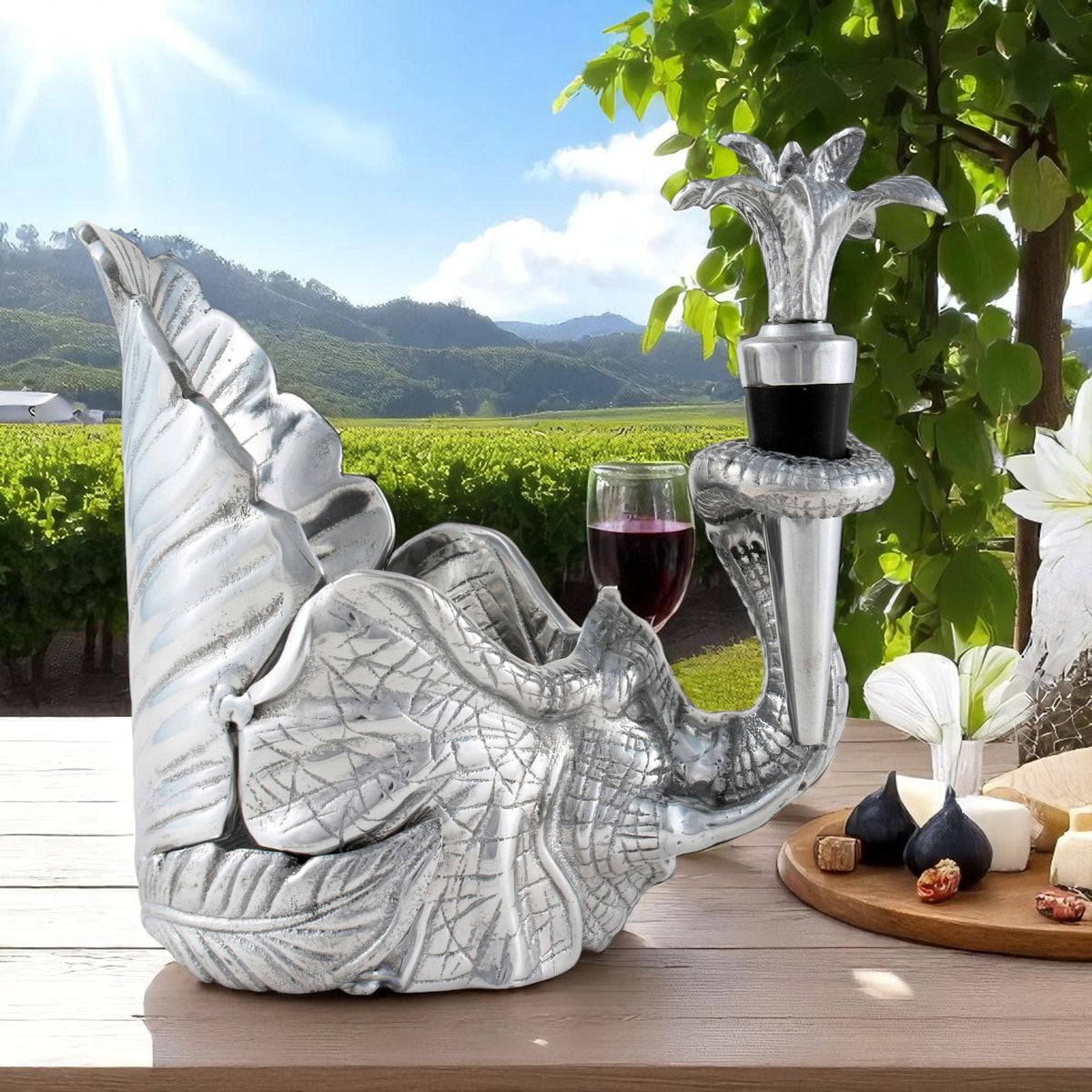 Arthur Court Elephant Elephant Wine Coaster and Stopper Set