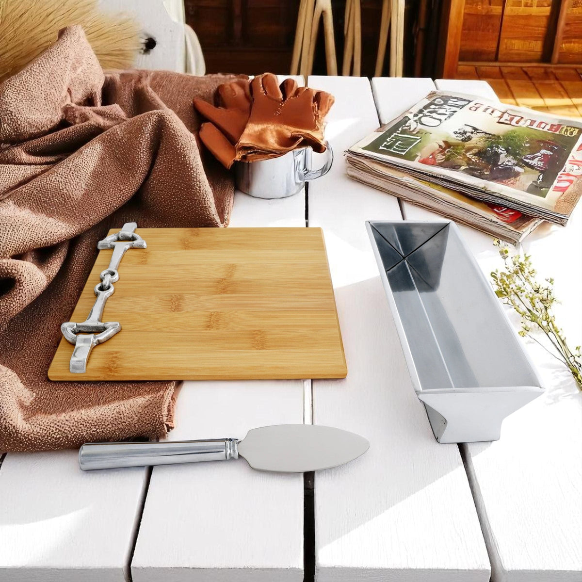 Arthur Court Equestrian Equestrian Bamboo Cheese Set