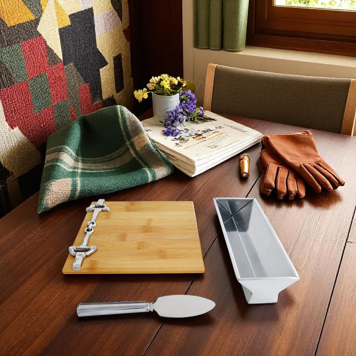 Arthur Court Equestrian Equestrian Bamboo Cheese Set