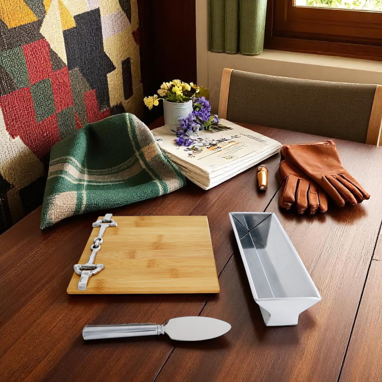Arthur Court Equestrian Equestrian Bamboo Cheese Set