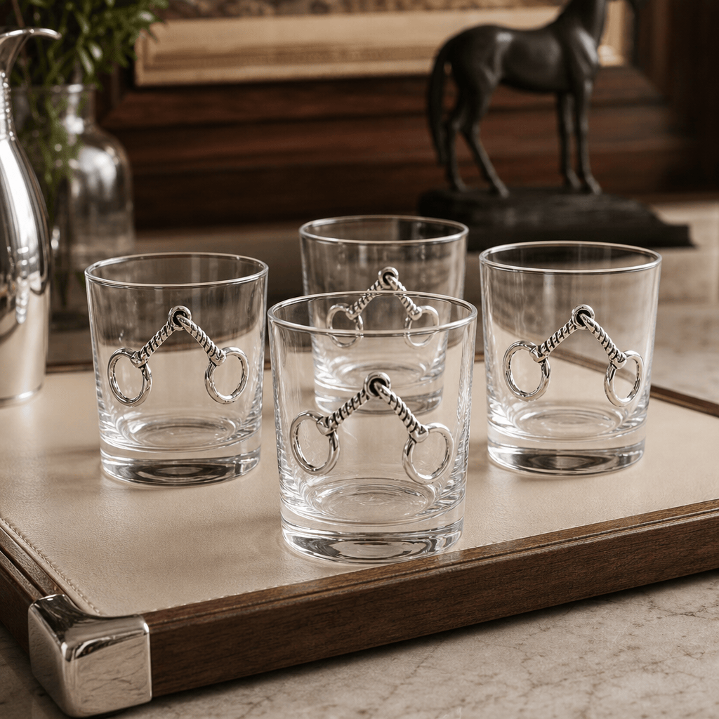 Arthur Court Equestrian Equestrian Bit Bar Glasses Set of 4