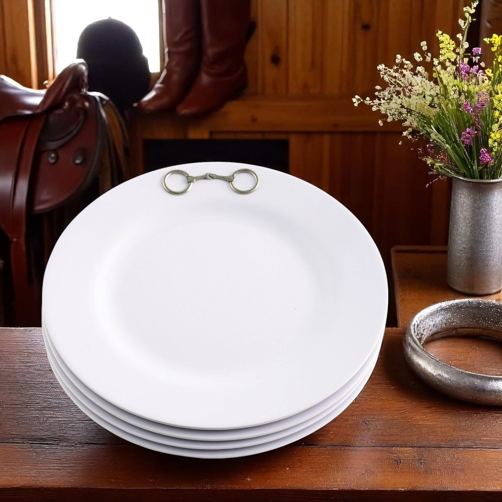 Arthur Court Equestrian Equestrian Bit Melamine Lunch Plates - Set of 4