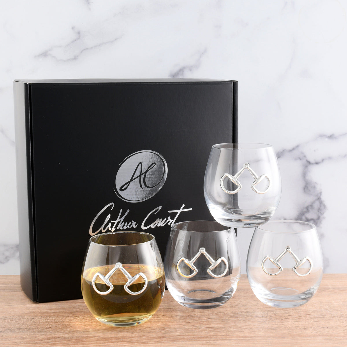 Arthur Court Equestrian Equestrian Bit Stemless Wine Glasses - Set of 4
