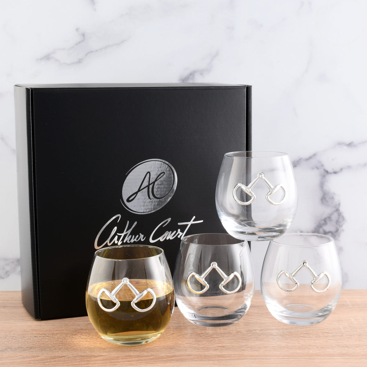 Arthur Court Equestrian Equestrian Bit Stemless Wine Glasses - Set of 4