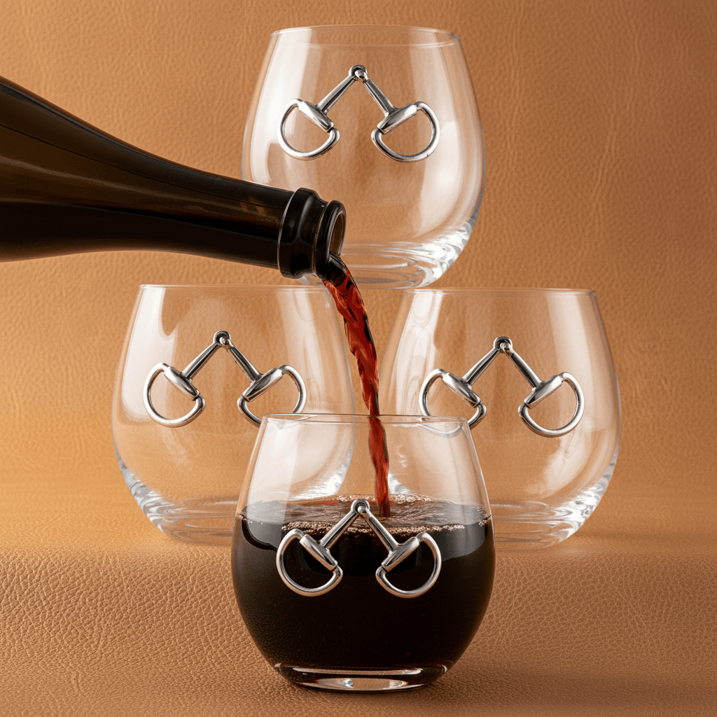 Arthur Court Equestrian Equestrian Bit Stemless Wine Glasses - Set of 4