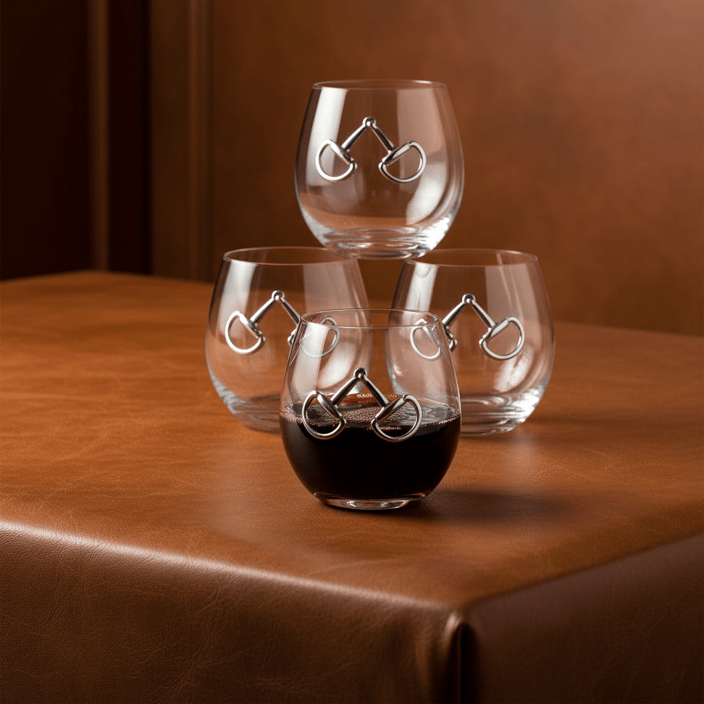 Arthur Court Equestrian Equestrian Bit Stemless Wine Glasses - Set of 4
