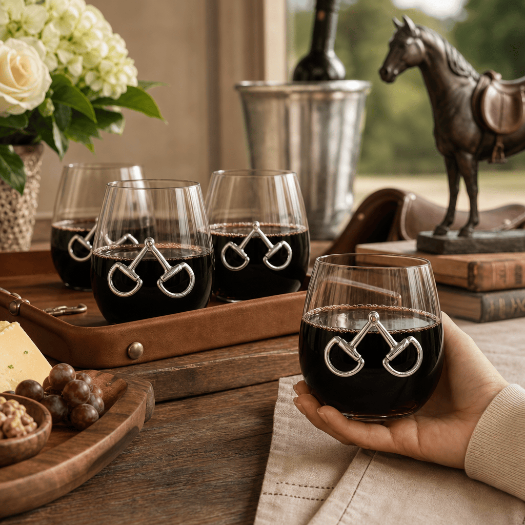 Arthur Court Equestrian Equestrian Bit Stemless Wine Glasses - Set of 4