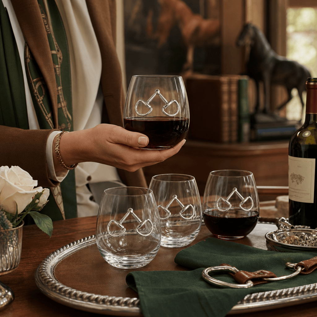 Arthur Court Equestrian Equestrian Bit Stemless Wine Glasses - Set of 4