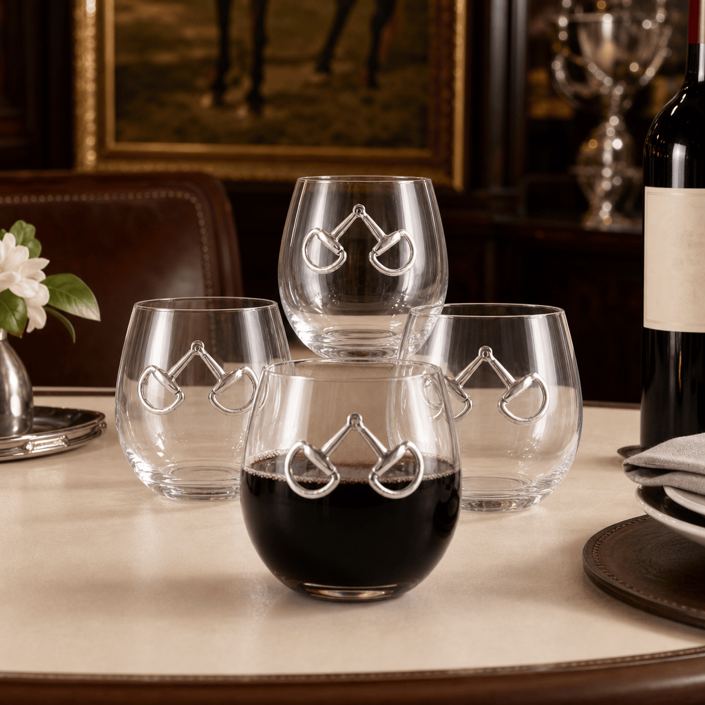 Arthur Court Equestrian Equestrian Bit Stemless Wine Glasses - Set of 4