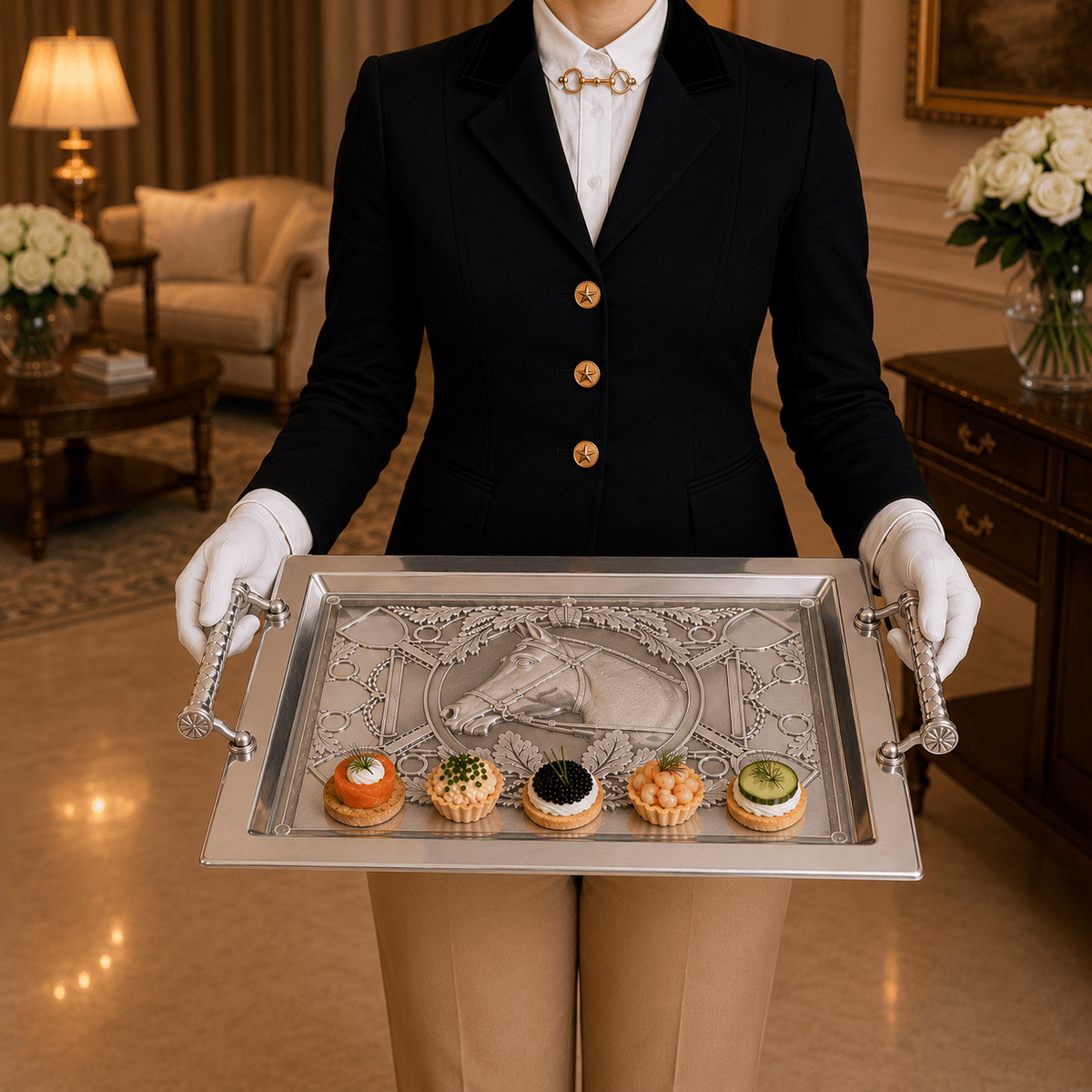 Arthur Court Equestrian Equestrian Horse Glass Top Serving Tray